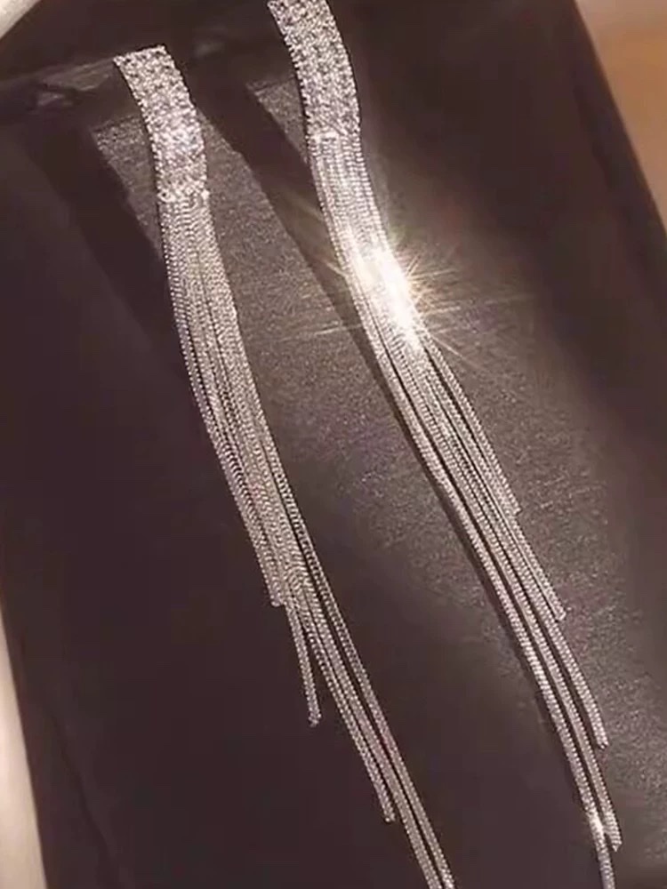 High-end French retro long tassel 925 silver stud earrings for women, light luxury metal earrings, elegant 2026 new style earrings and stud accessories Specification image