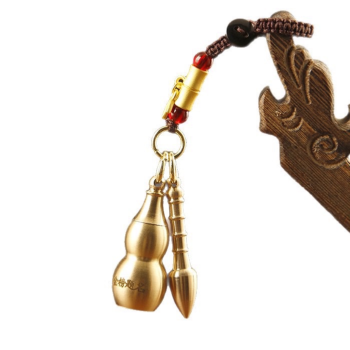 Pure copper Wenchang Pagoda, top scorer pen, Chinese-style car keychain pendant, Five Emperors' money gourd, men's and women's pendant, copper ornaments detail image 7