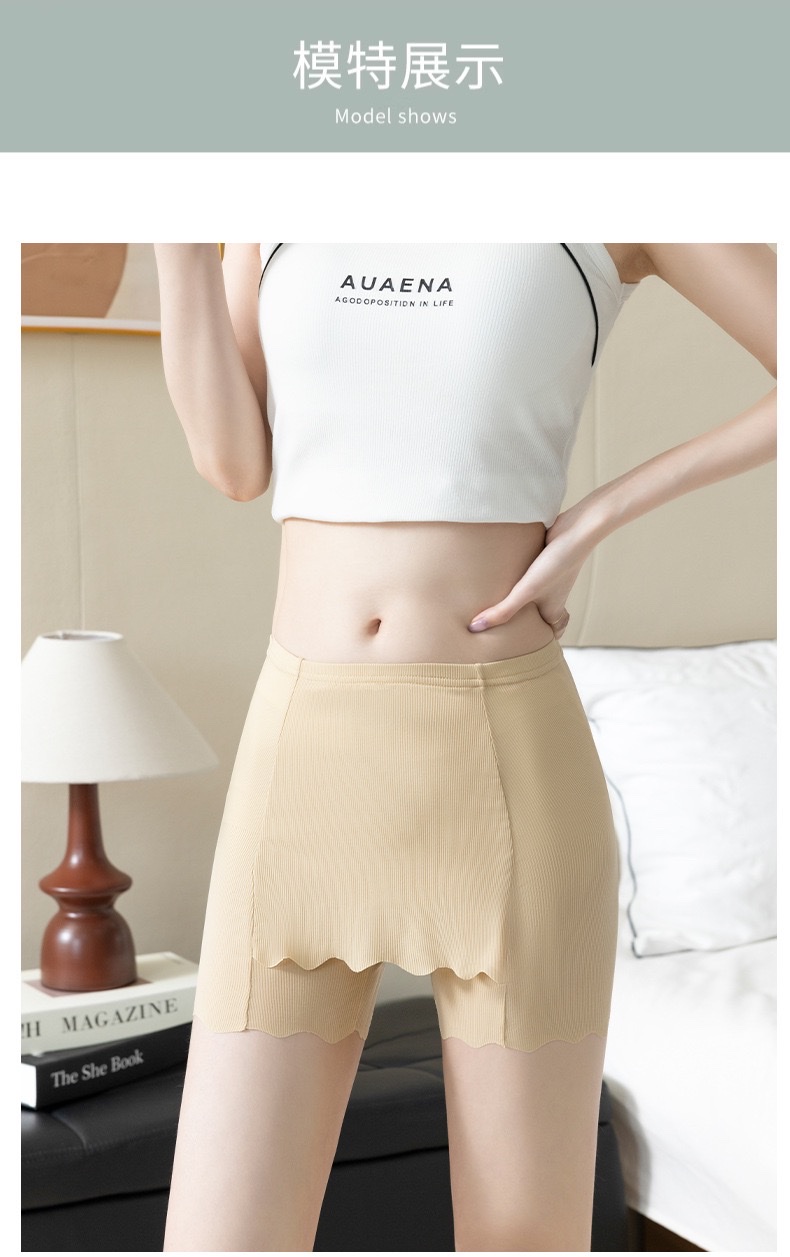 Ice silk double-layer safety pants for women to prevent exposure, summer thin, seamless, non-curled leggings, crop-covering safety shorts detail image 15