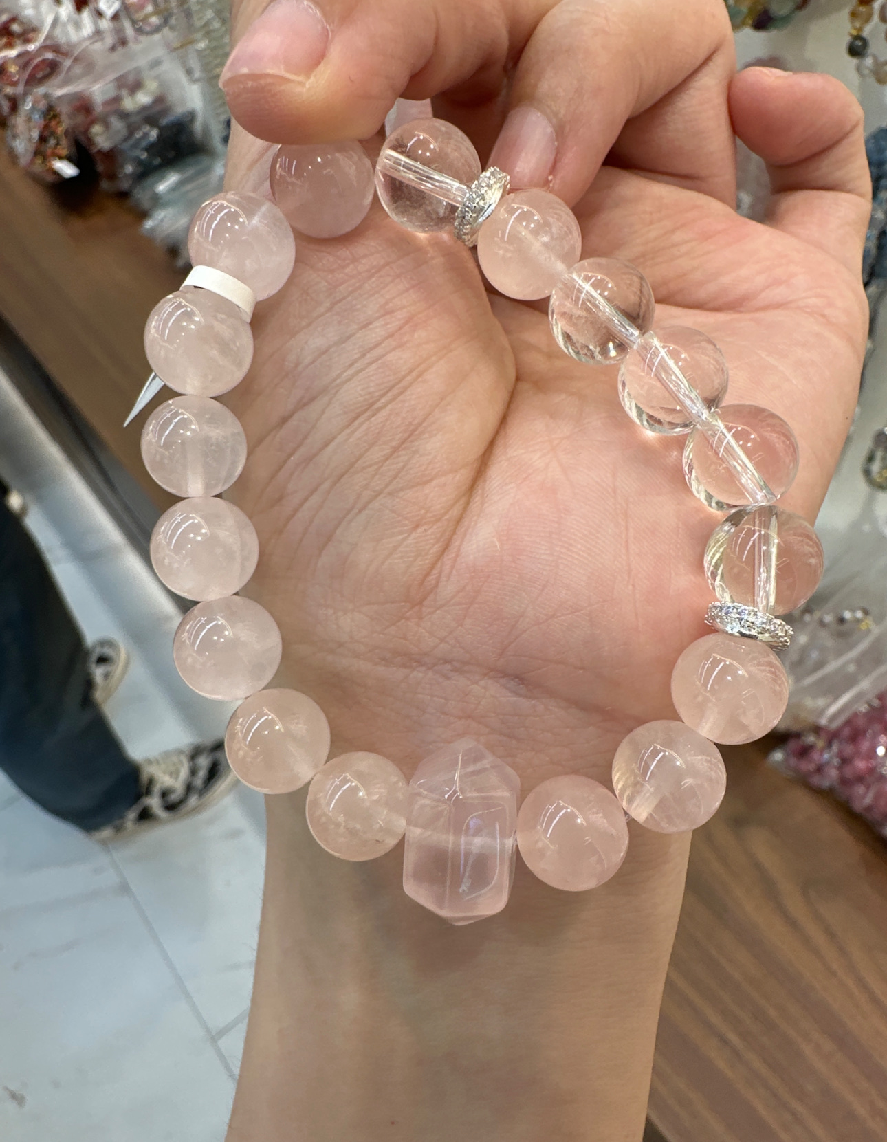 粉水晶配白水晶手串，仙气飘飘小清新夏天款详情图5