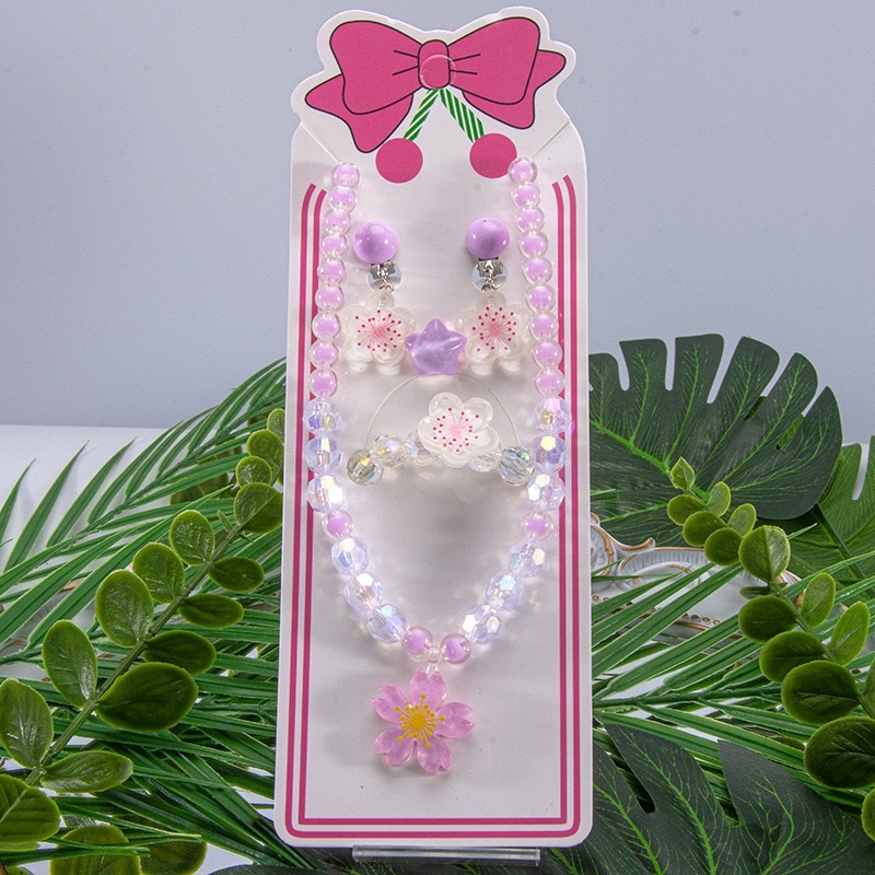 新款儿童饰品项链手链耳夹戒指樱花公主女童首饰套装参加直销详情图6