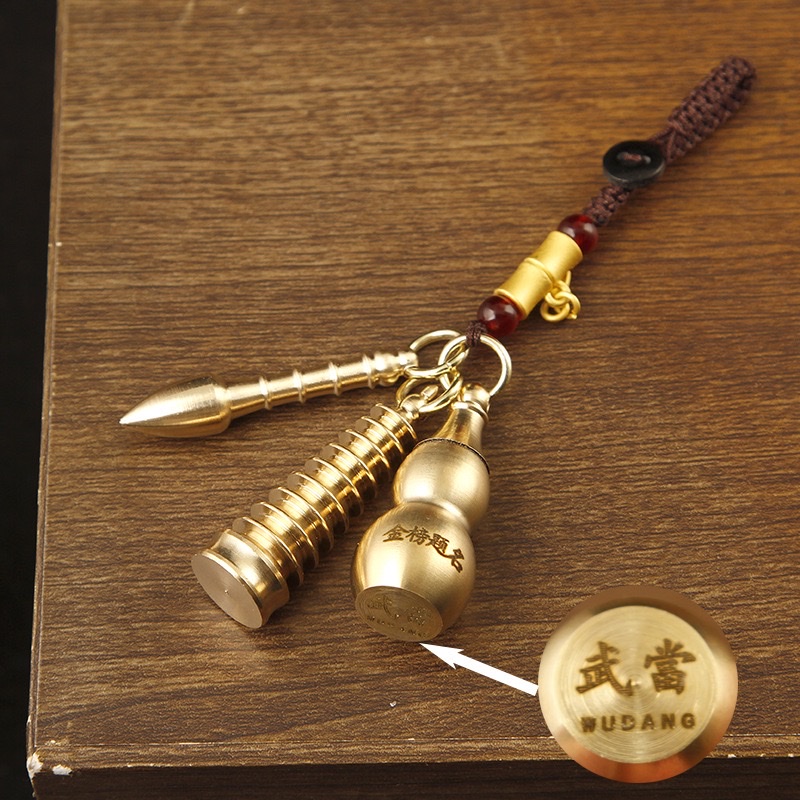 Pure copper Wenchang Pagoda, top scorer pen, Chinese-style car keychain pendant, Five Emperors' money gourd, men's and women's pendant, copper ornaments detail image 4