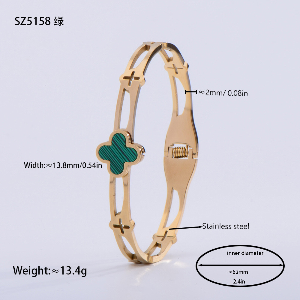 Factory direct supply of stainless steel gold-plated bracelet, red enamel four-leaf clover series diamond-encrusted hollow titanium steel bracelet jewelry Item Picture