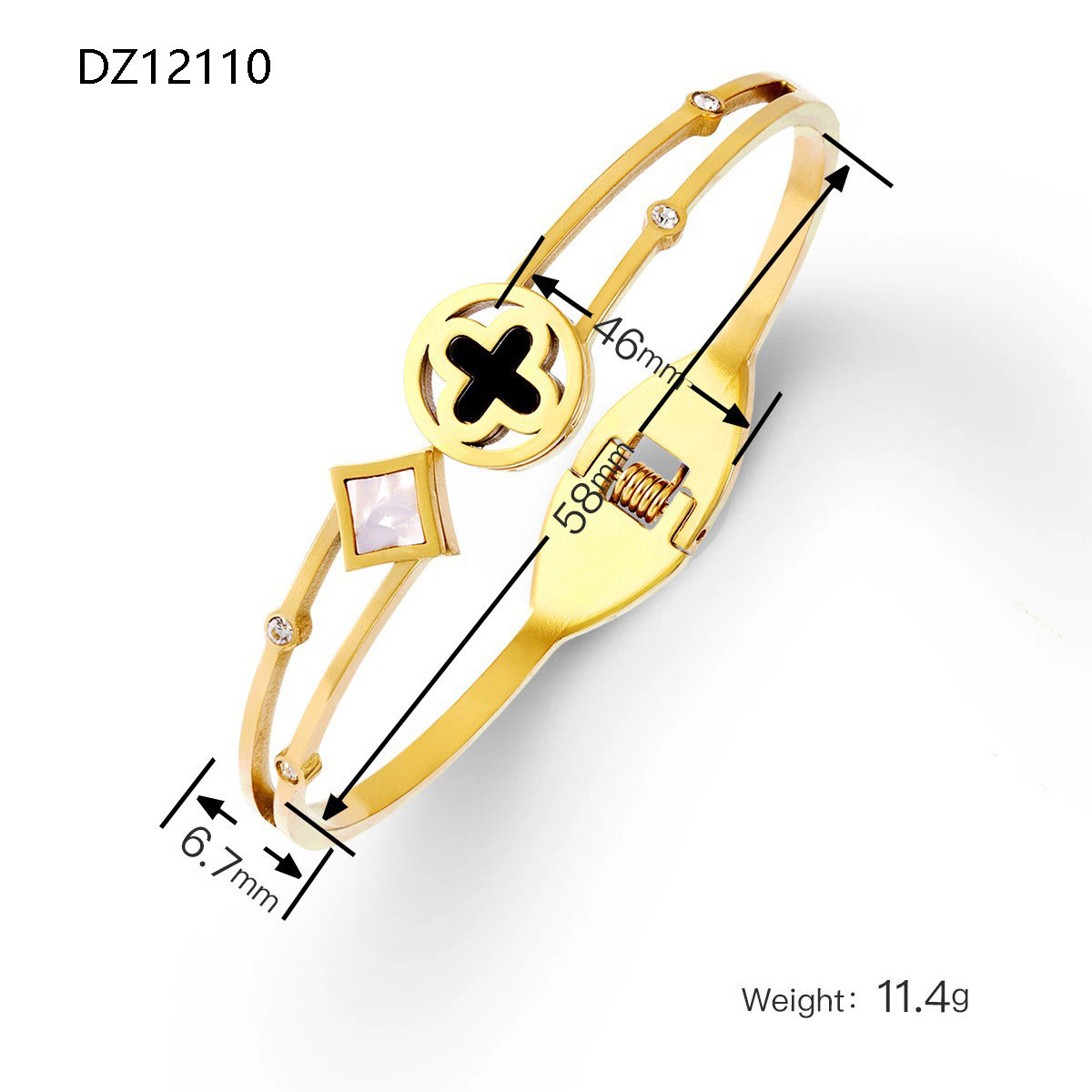 Factory direct supply of stainless steel gold-plated bracelet, red enamel four-leaf clover series diamond-encrusted hollow titanium steel bracelet jewelry Specification image