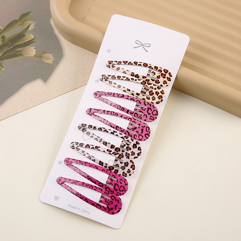 8 personalized feminine teardrop-shaped BB clips, colorful leopard print and zebra print hair clips, sweet and cool hair clips details Picture