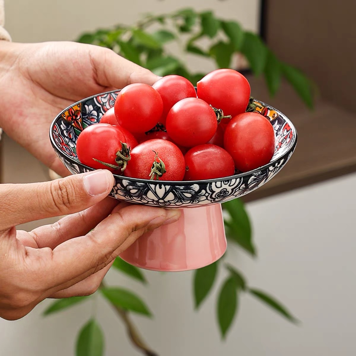 中式复古禅意陶瓷果盘高脚糕点下午茶点心盘高端精致水果盘零食碟产品图
