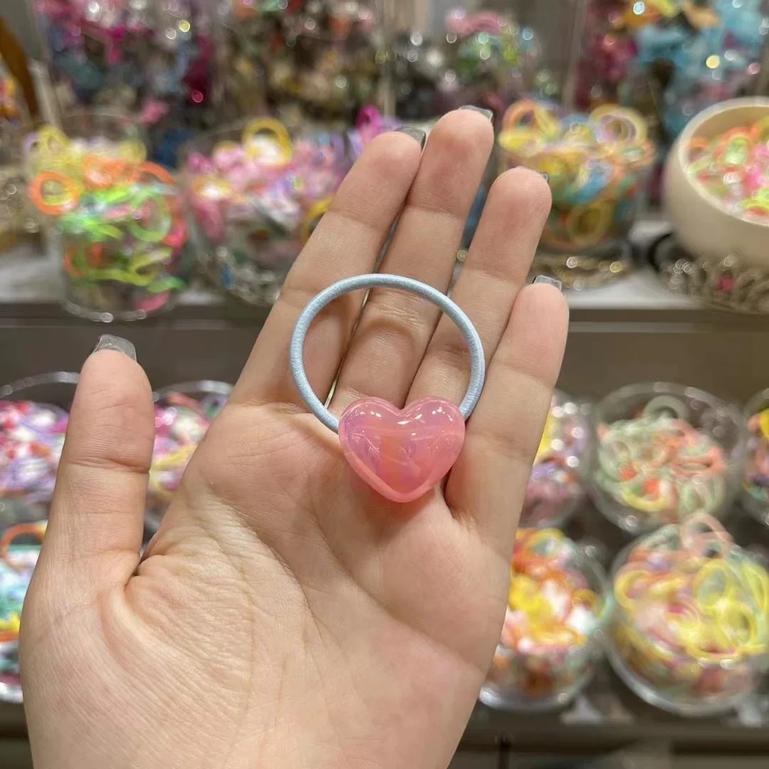 儿童发饰韩国bebeprince儿童发饰甜美可爱撞色爱心发圈女童皮筋不伤发头绳儿童发夹亚克力儿童发夹一次性皮筋儿童发饰详情图4