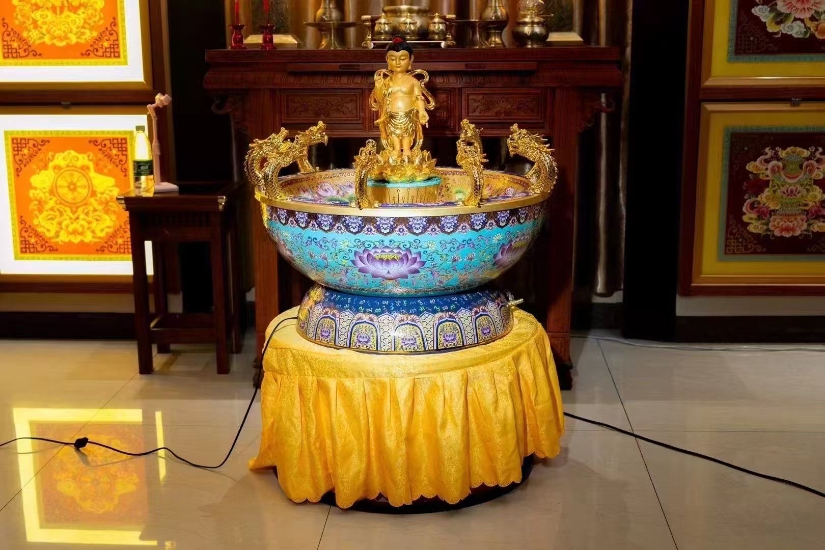 九龙吐水浴佛盆，材质：纯铜 合金  汉白玉 玻璃钢 均可定制
尺寸：盆直径60cm 75cm 85cm 108cm佛具用详情图6