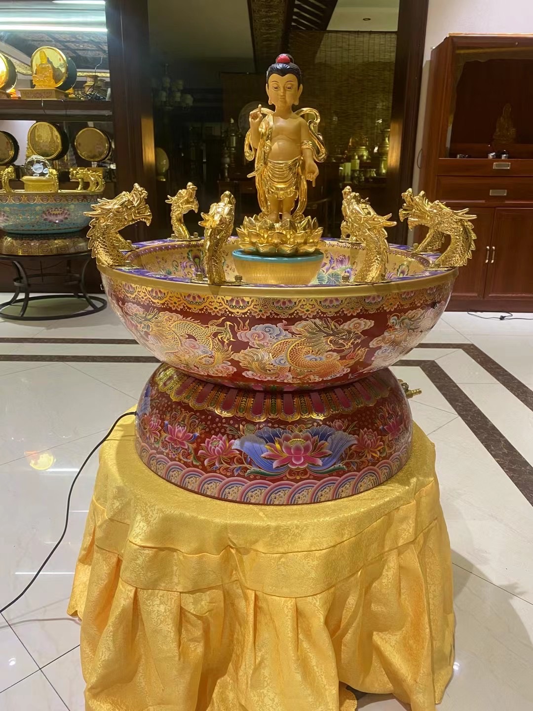 九龙吐水浴佛盆，材质：纯铜 合金  汉白玉 玻璃钢 均可定制
尺寸：盆直径60cm 75cm 85cm 108cm佛具用详情图14