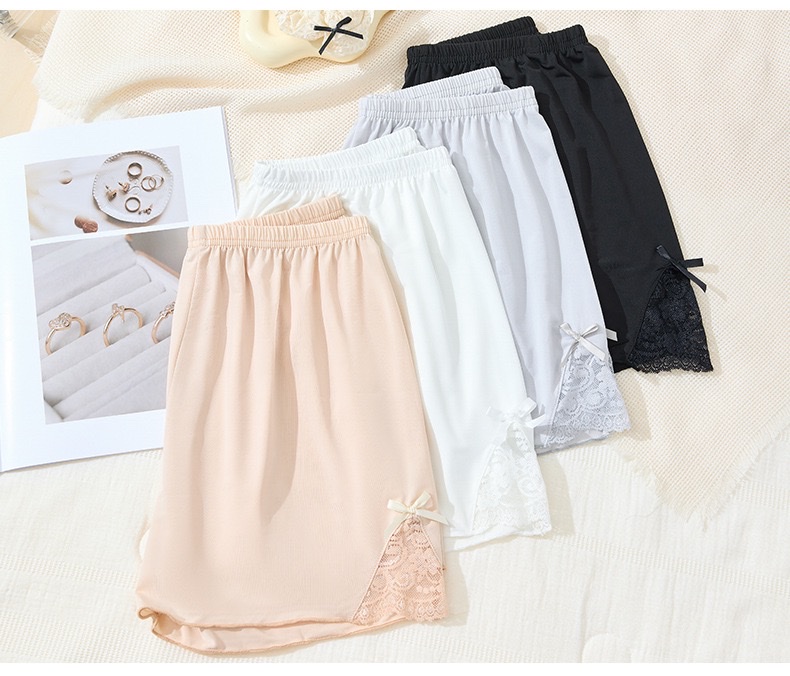 New summer ice silk safety pants for women, lace side bow base, short pants with floral edges that expose detail image 12