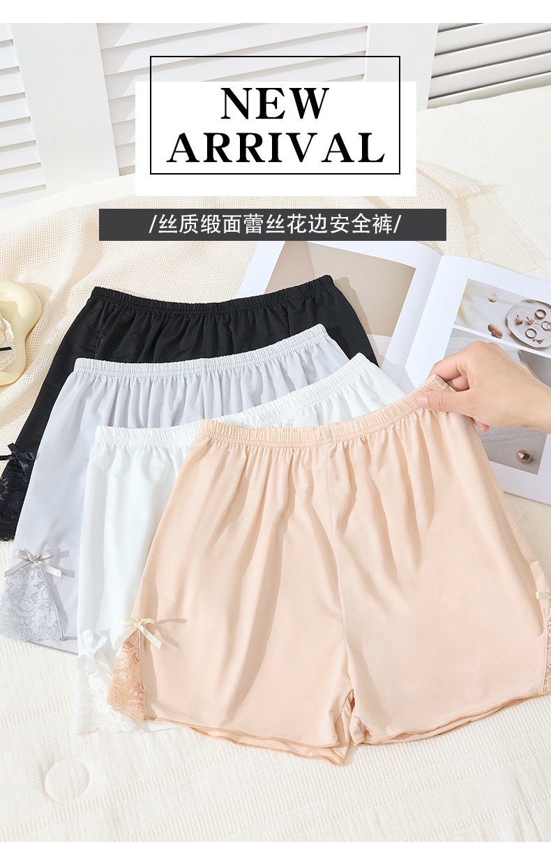 New summer ice silk safety pants for women, lace side bow base, short pants with floral edges that expose detail image 9