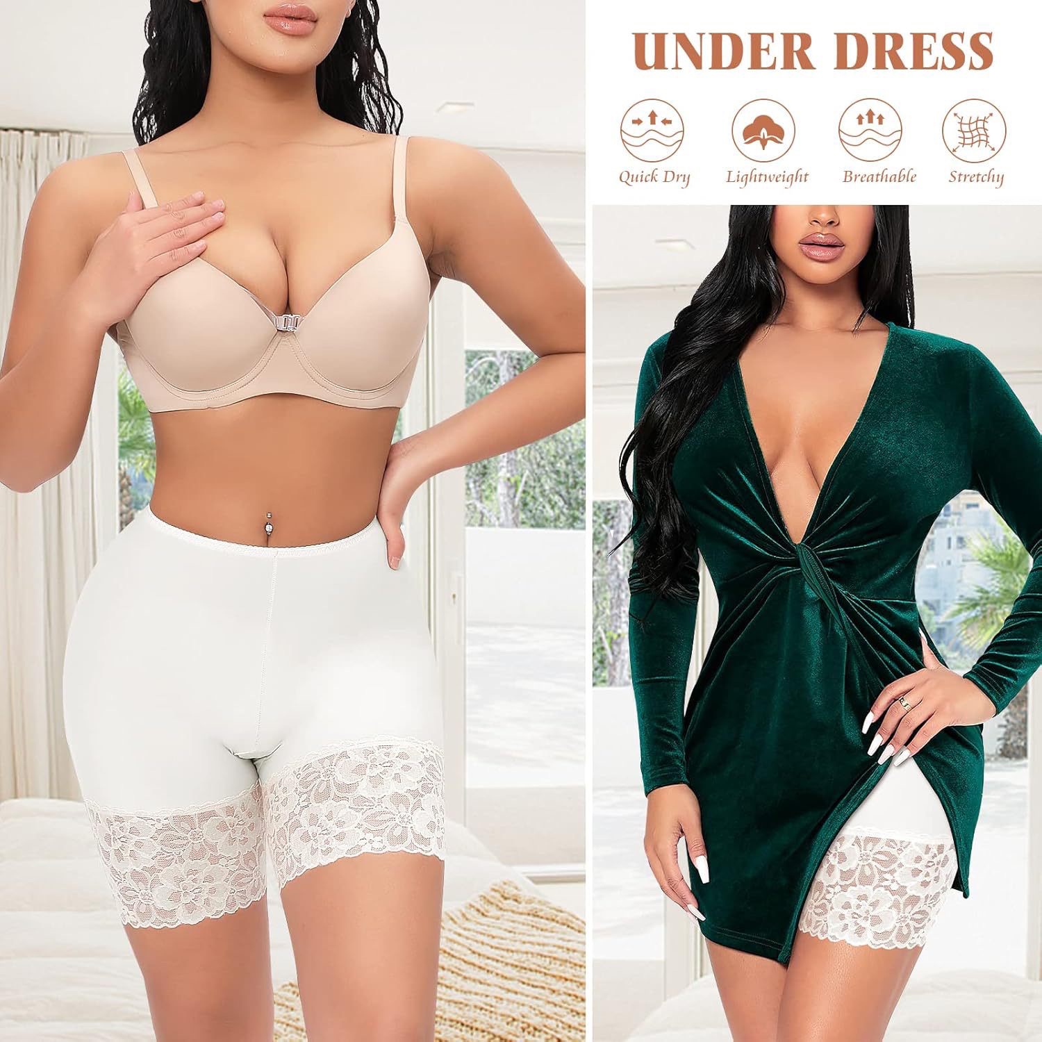 European and American cross-border wide lace-trimmed safety pants, anti-glare three-part leggings, high-waisted and tight-fitting shorts for women detail image 10