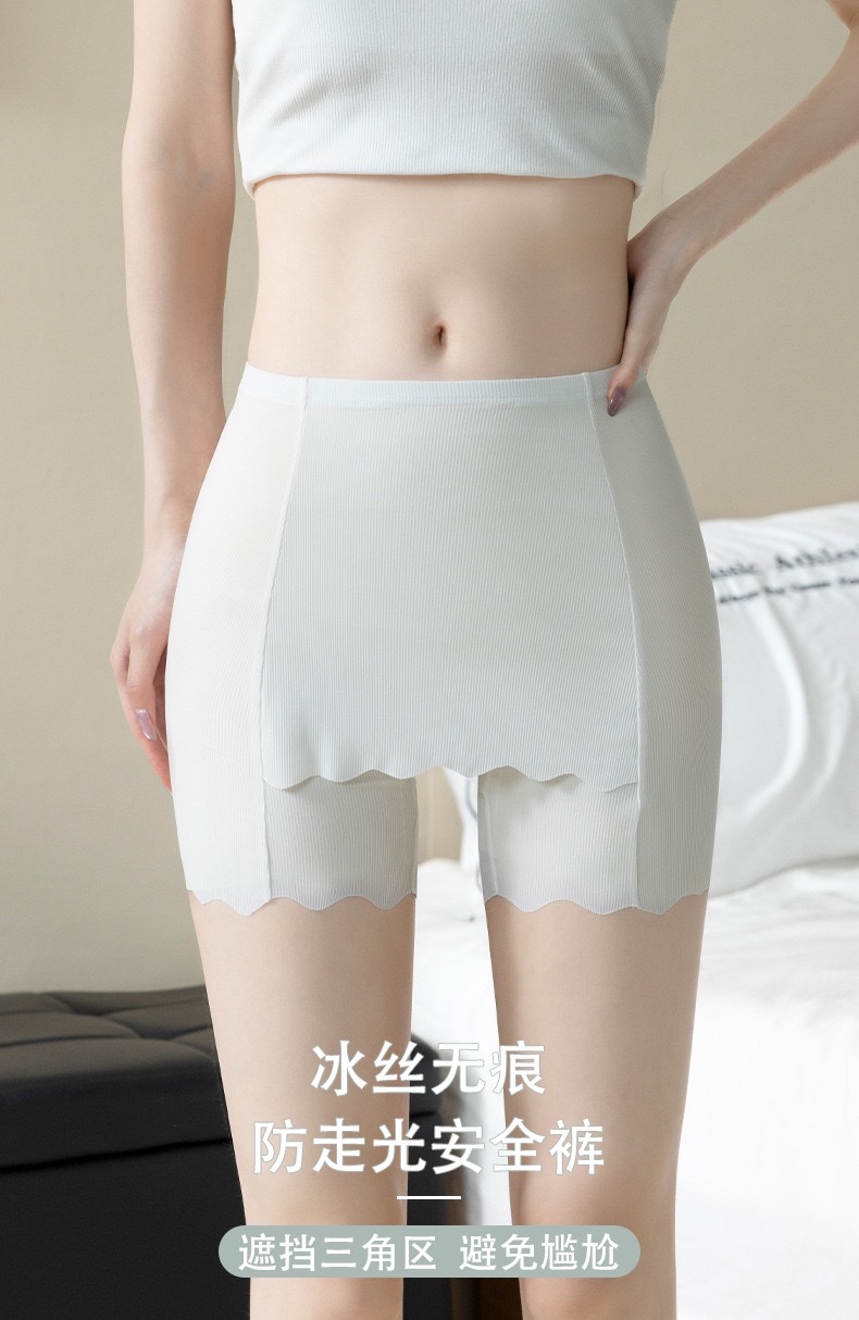 Ice silk double-layer safety pants for women to prevent exposure, summer thin, seamless, non-curled leggings, crop-covering safety shorts detail image 1