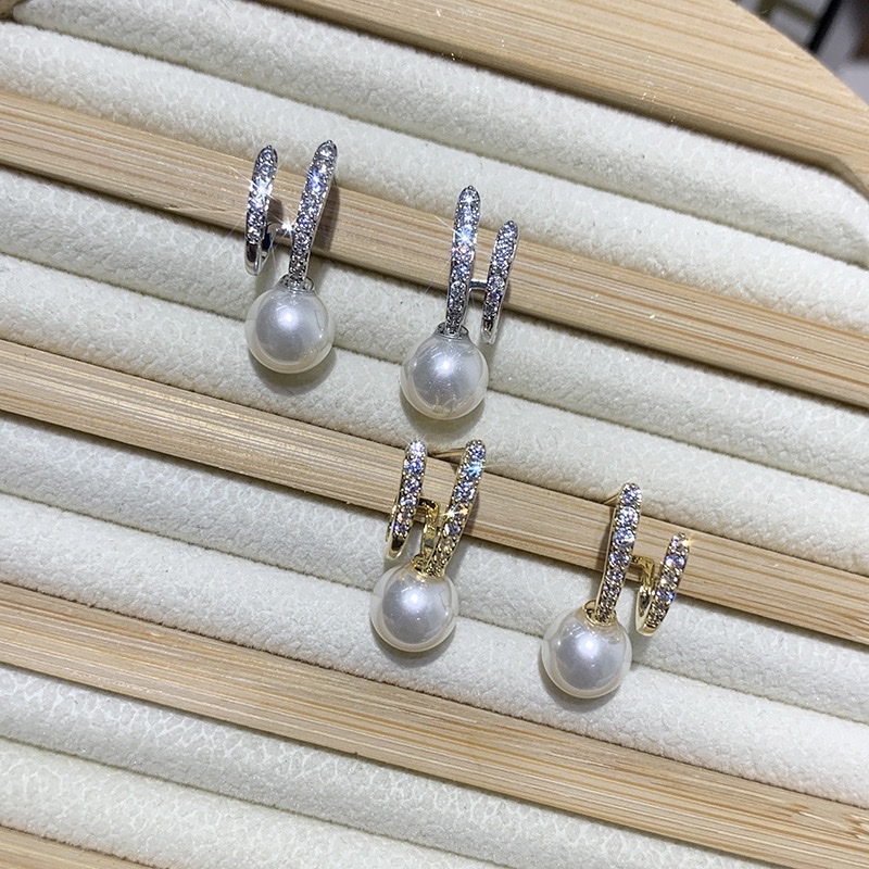 Micro-inlaid zircon pearl earrings for women's autumn and winter, unique double-layer line sense ear studs, new niche design, light luxury earrings, ear stud accessories, ear piercing details Picture