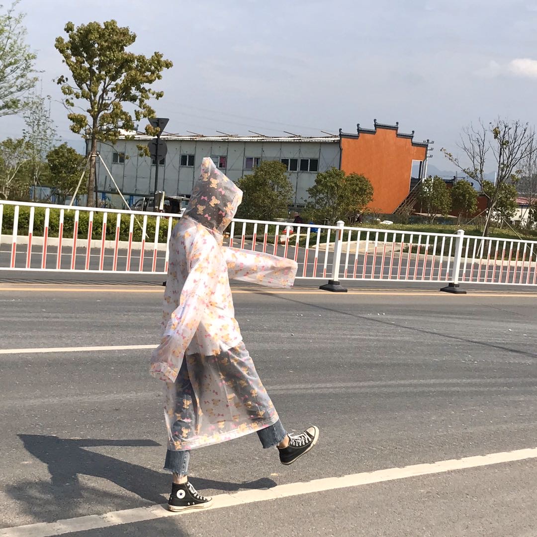 透明印花雨衣人物款防风防水轻便学生户外穿搭