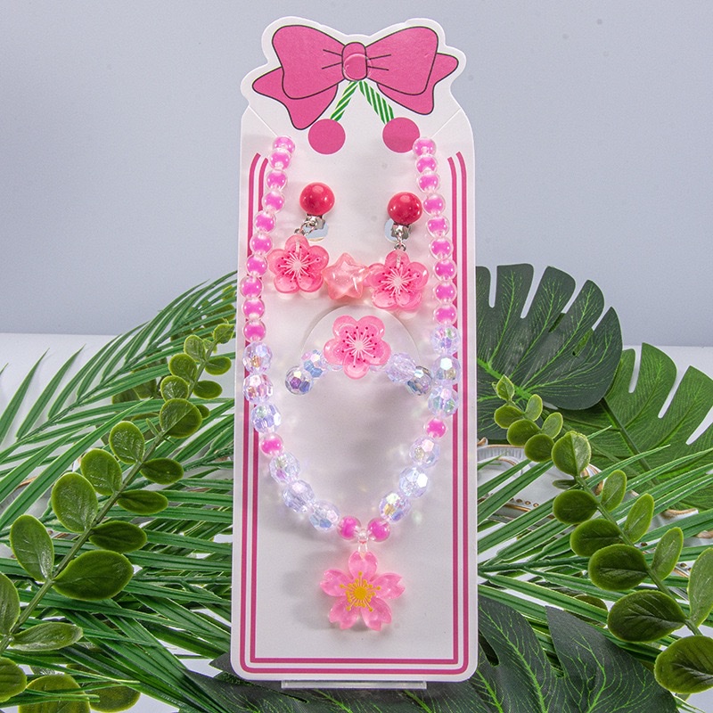 新款儿童饰品项链手链耳夹戒指樱花公主女童首饰套装参加直销详情图10