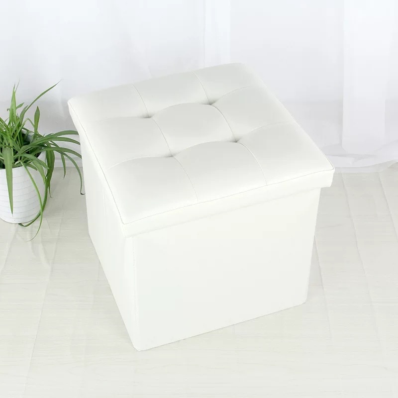 The faux leather storage stool features a large-capacity, foldable seat cushion and is an office and household storage stool Item Picture