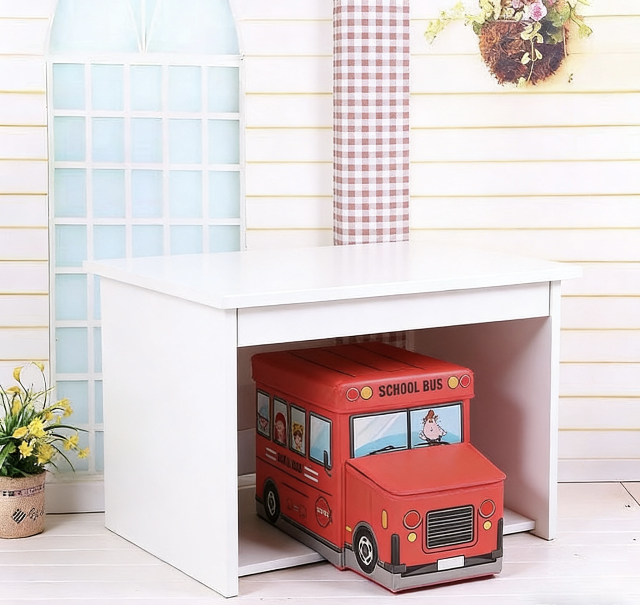 Children's cartoon storage stool, truck creative organizing box, toy storage box, multi-functional stool, sitting storage stool Application Scenario