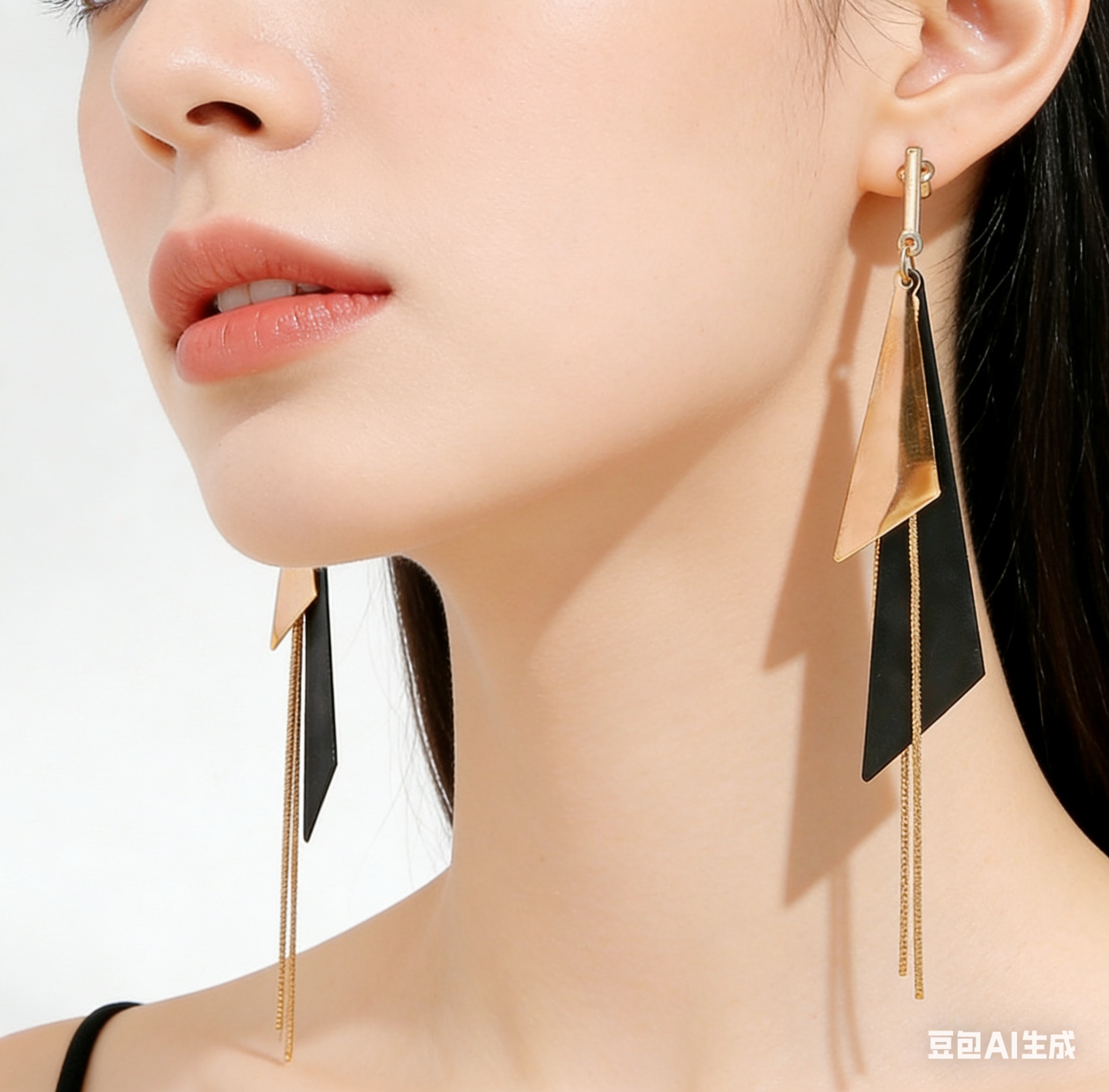 欧美时尚夸张喷漆黑色三角流苏耳环女气质名媛长款耳坠网红耳饰显脸瘦耳钉 详情图3