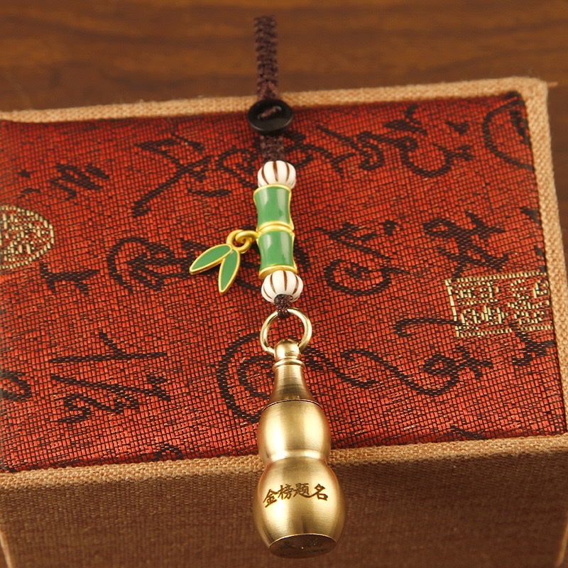 Pure copper Wenchang Pagoda, top scorer pen, Chinese-style car keychain pendant, Five Emperors' money gourd, men's and women's pendant, copper ornaments detail image 11