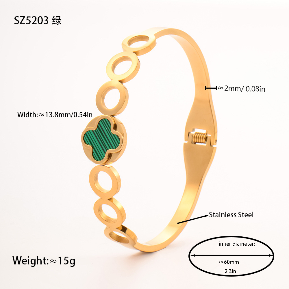 Factory direct supply of stainless steel gold-plated bracelet, red enamel four-leaf clover series diamond-encrusted hollow titanium steel bracelet jewelry detail image 7