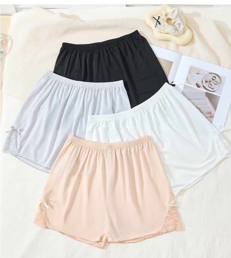 New summer ice silk safety pants for women, lace side bow base, short pants with floral edges that expose detail image 14