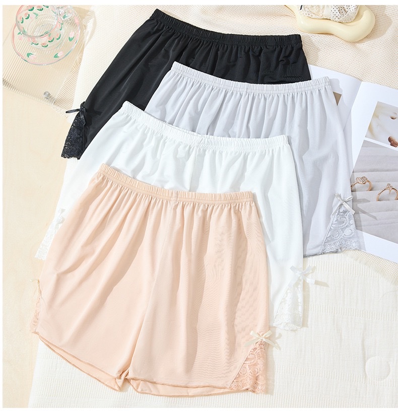New summer ice silk safety pants for women, lace side bow base, short pants with floral edges that expose detail image 13