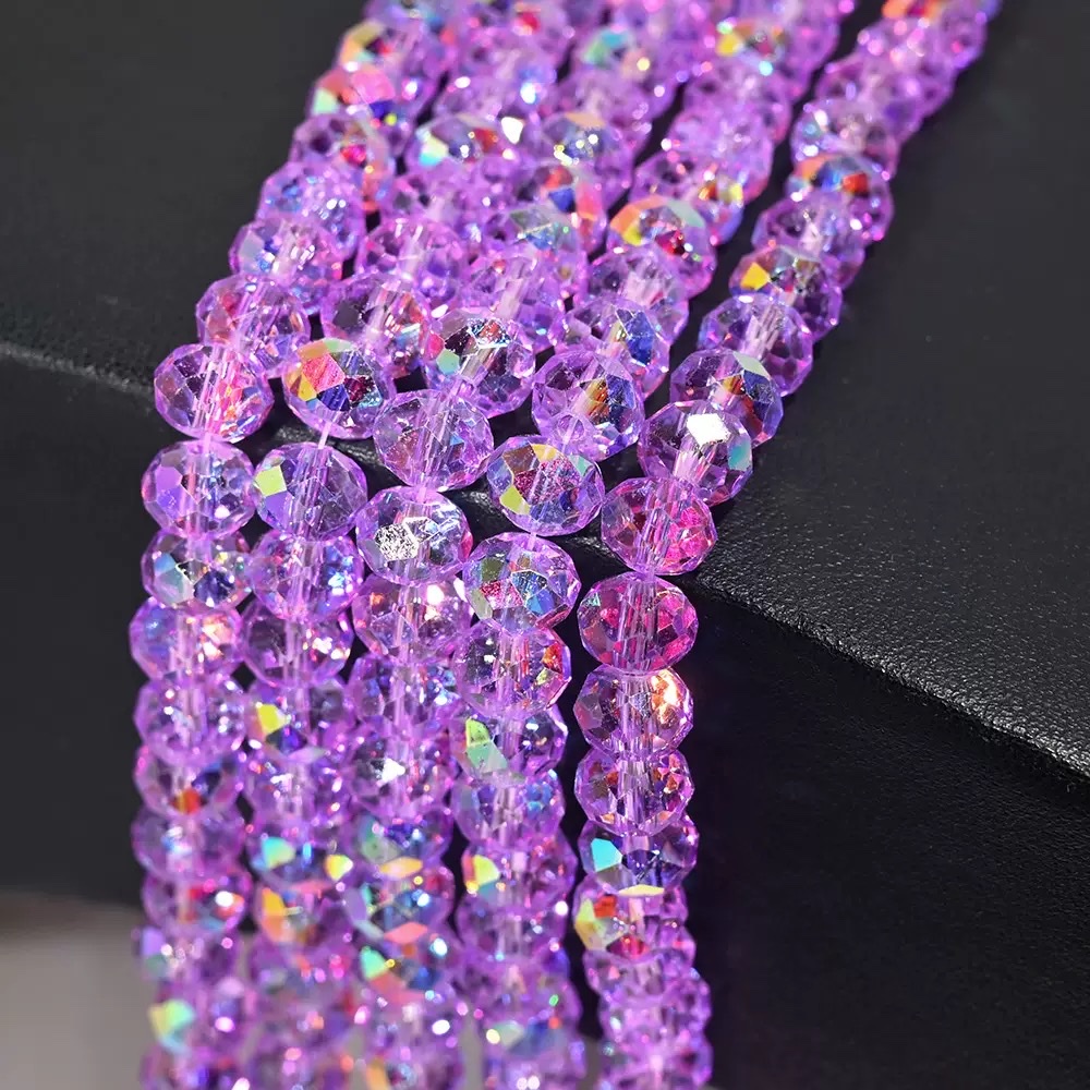 8mm natural color baked flash glass crystal flat beads, handcrafted DIY bracelet, mobile phone chain, non-fading dispersion beads semi-finished product Item Picture