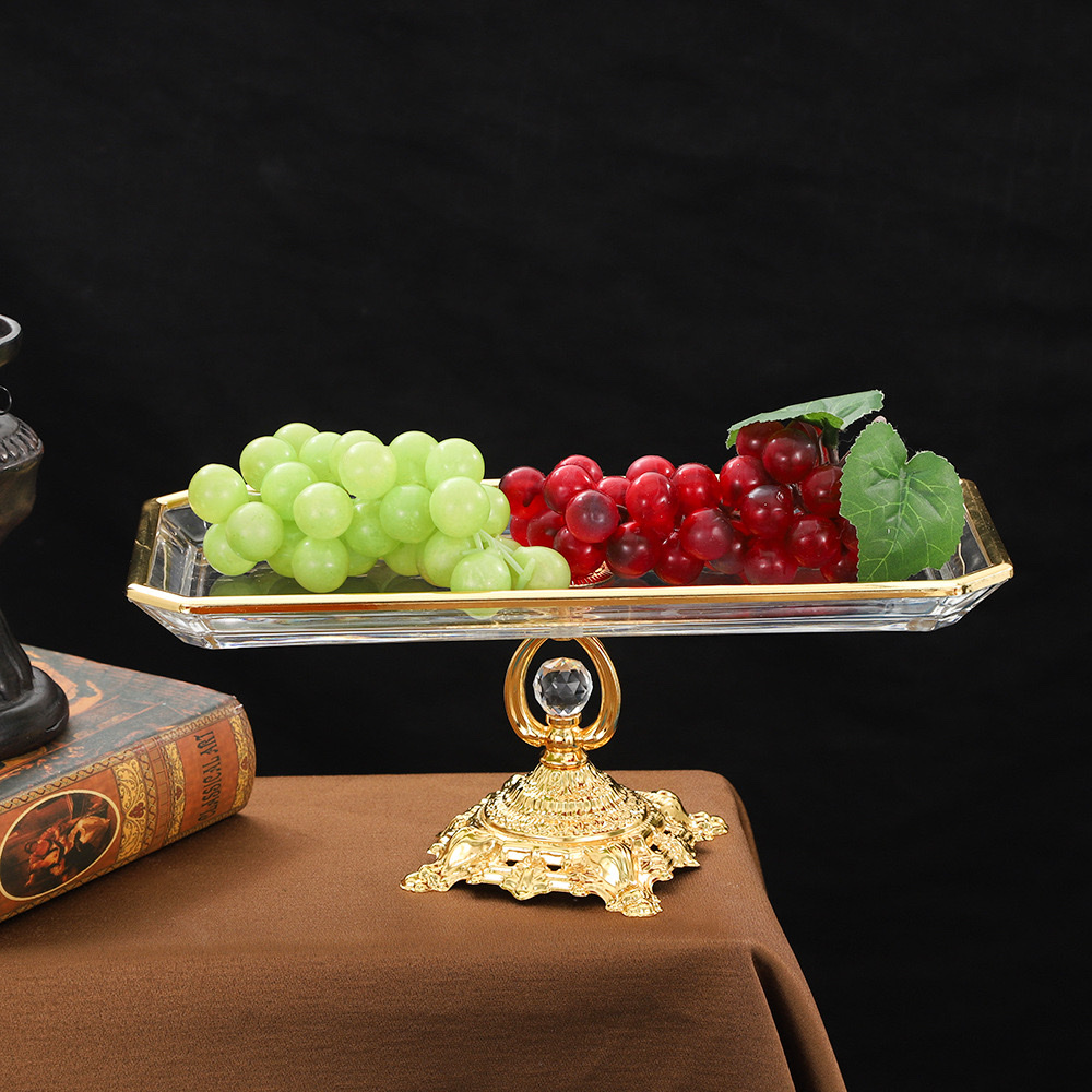 欧式轻奢果盘复古干果零食盘家用客厅装饰工艺品摆件玻璃水果盘 玻璃制品