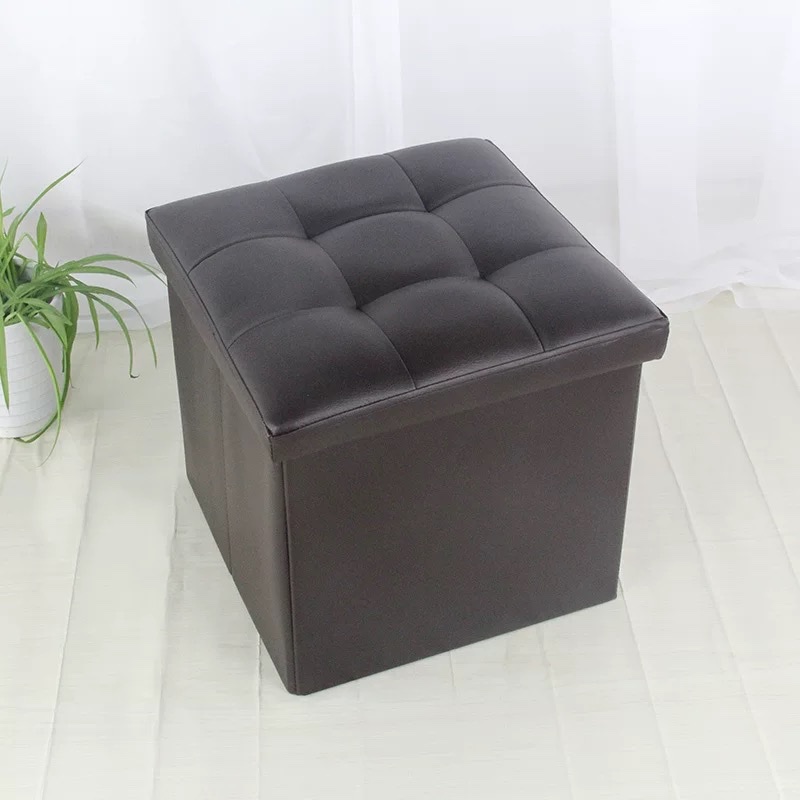 The faux leather storage stool features a large-capacity, foldable seat cushion and is an office and household storage stool details Picture
