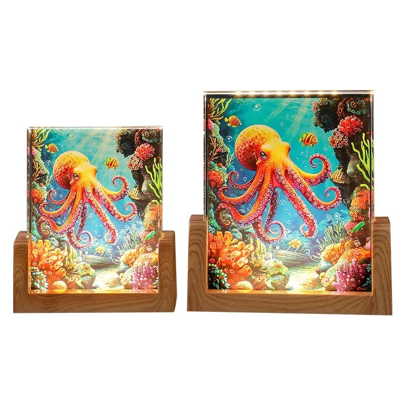 Uv-printed crystal photo frame, luminous night light, Marine animal template, home bedroom decorative light, creative gift glassware Item Picture
