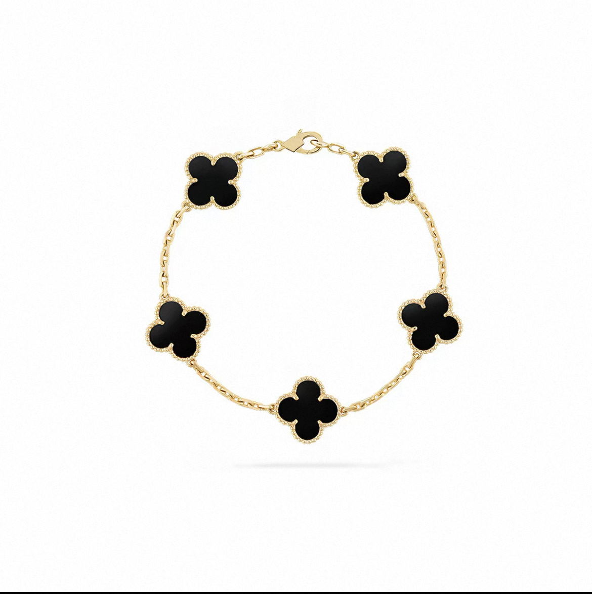 The high-end four-leaf clover five-flower hand features a woman's red chalcedony, white mother-of-pearl, laser-engraved full diamonds, and a man's stacked bracelet, exuding a touch of light luxury details Picture