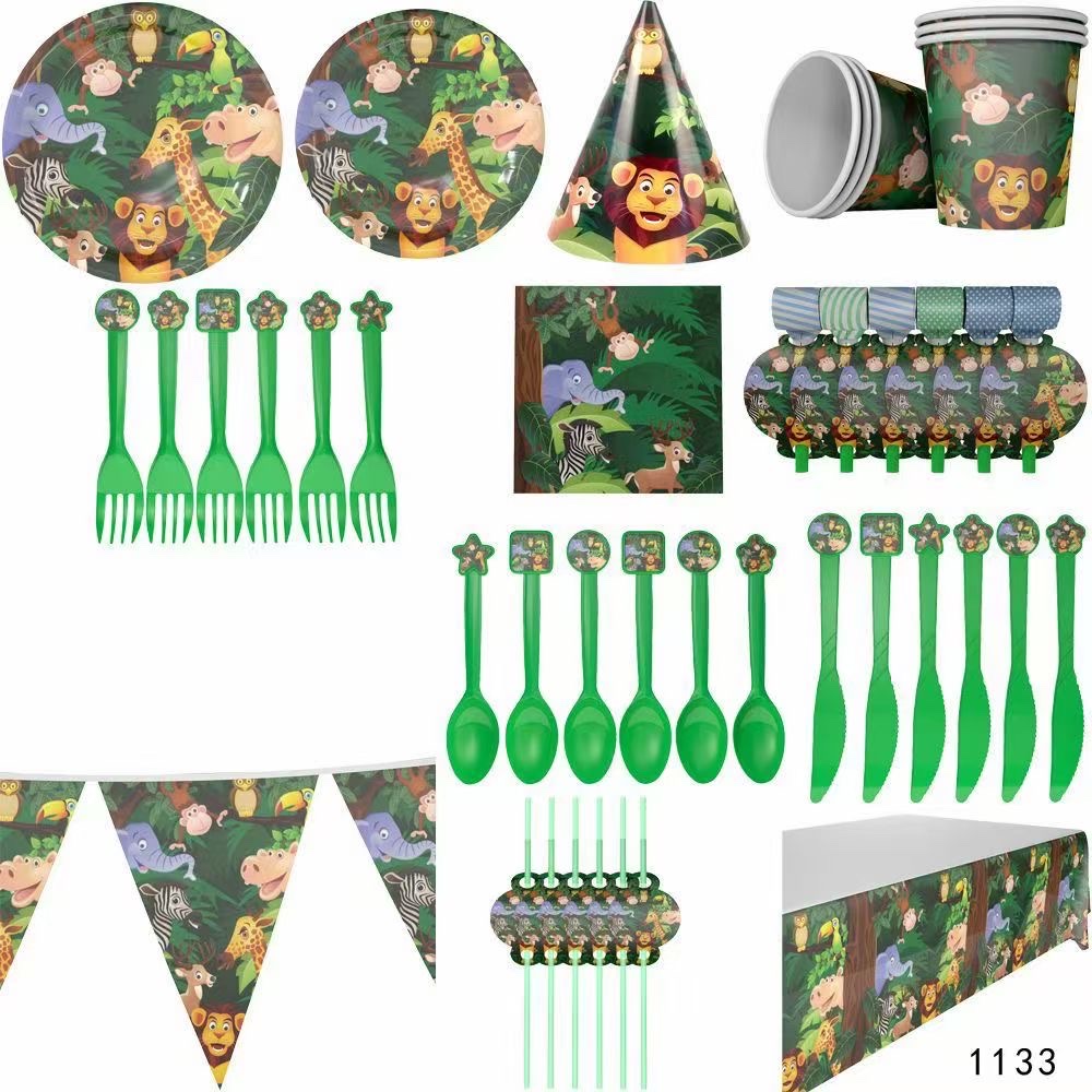 派对系列，可定制客户图案，盘子，杯子，纸巾，横幅，吸管，吹龙，桌布，喇叭，爆米花盒，糖果盒，眼镜，面具，