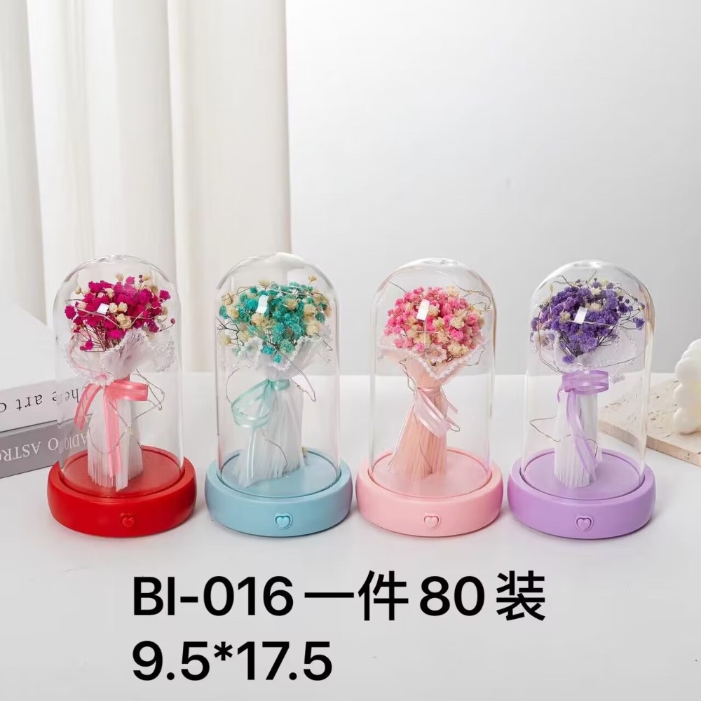 ins超火家居永生花玻璃罩LED小夜灯生日礼物礼品情人节工艺品摆件