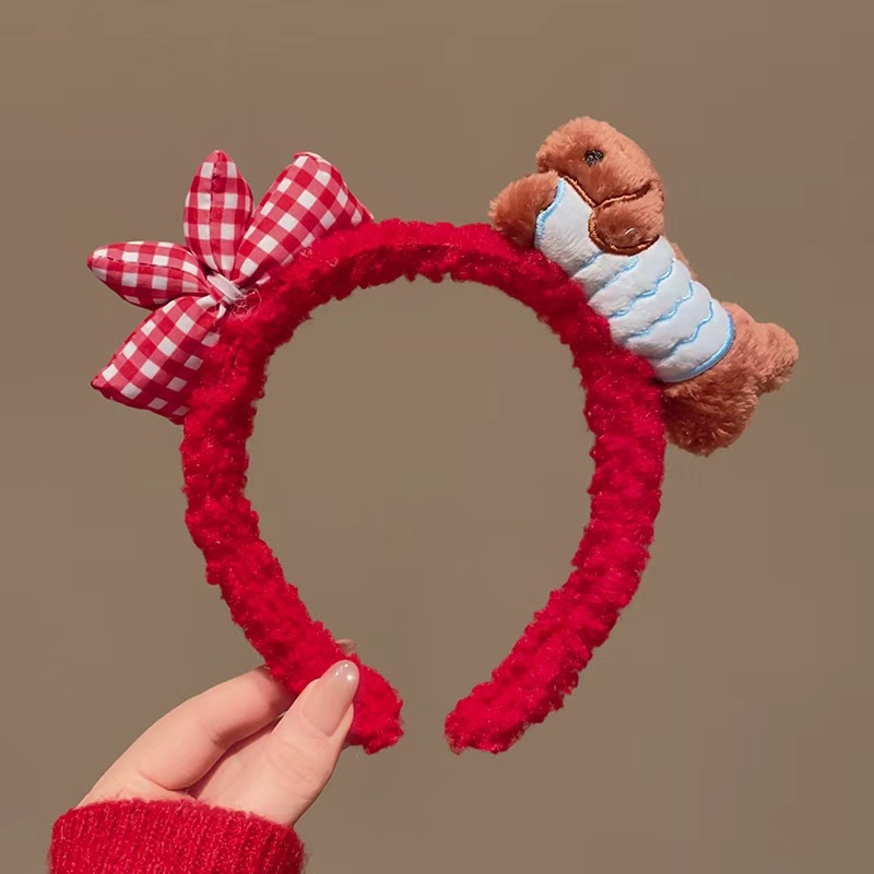 Cartoon cute face-washing hair band, Dachshund bow, plush headband and headwear detail image 2