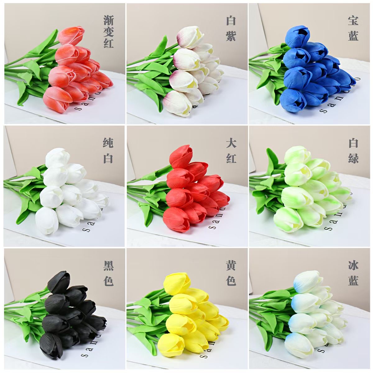 PU mini tulip artificial flowers, Nordic-style wedding home decoration props, artificial plants, cross-border wholesale Specification image