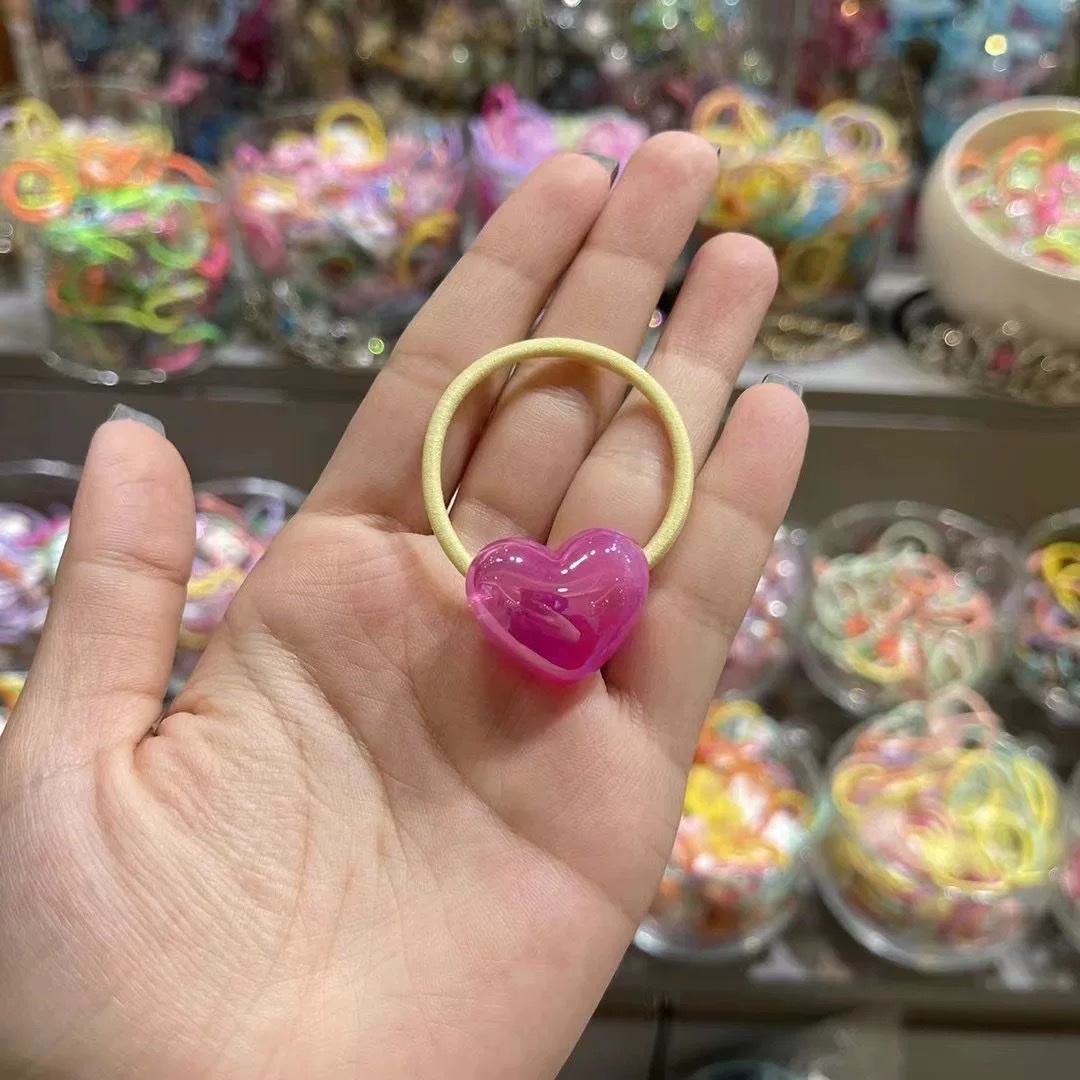 儿童发饰韩国bebeprince儿童发饰甜美可爱撞色爱心发圈女童皮筋不伤发头绳儿童发夹亚克力儿童发夹一次性皮筋儿童发饰产品图