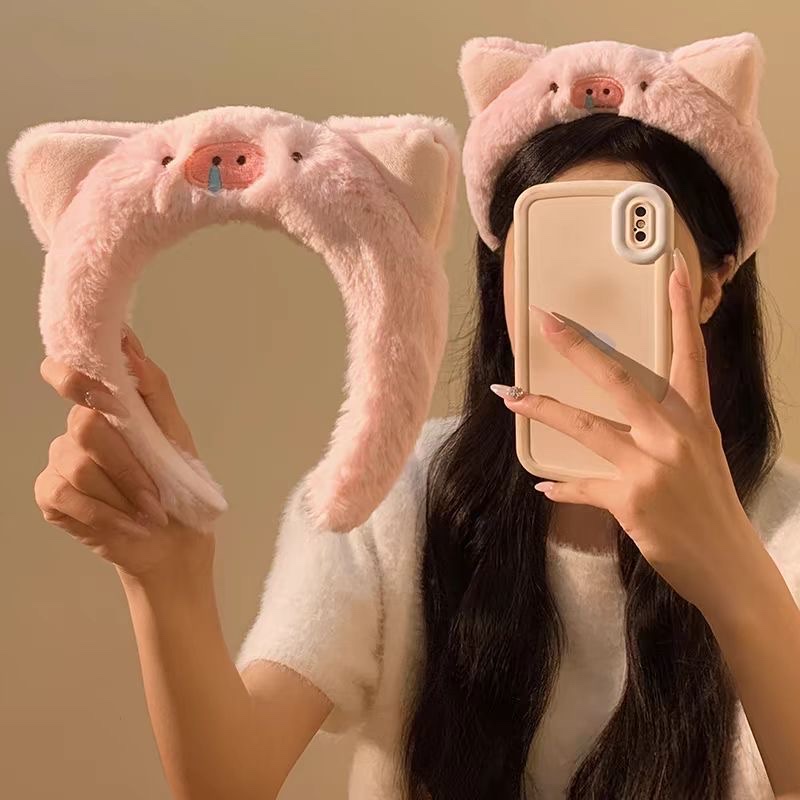 Cartoon snot pig hairband headwear for girls, pink little pig hairband, cute decorative headwear Specification image
