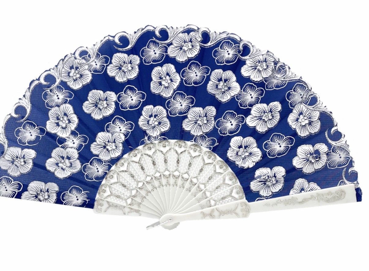 金粉扇子，扇骨烫金，扇面涤纶布，6个颜色平均混包，一件600把装，单件体积0.07细节图