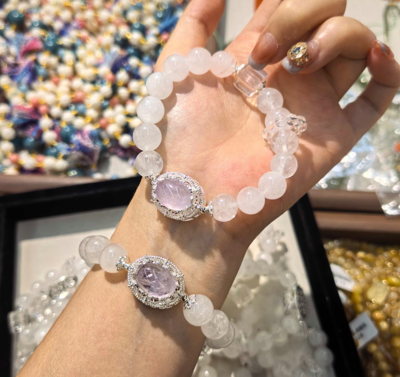 白水晶配紫水晶魔合手串