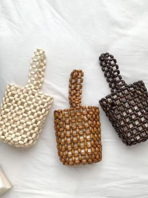 Handmade beaded bag, special wooden bag, bucket bag, fashionable and versatile new style, 2026 wooden beaded women's bag