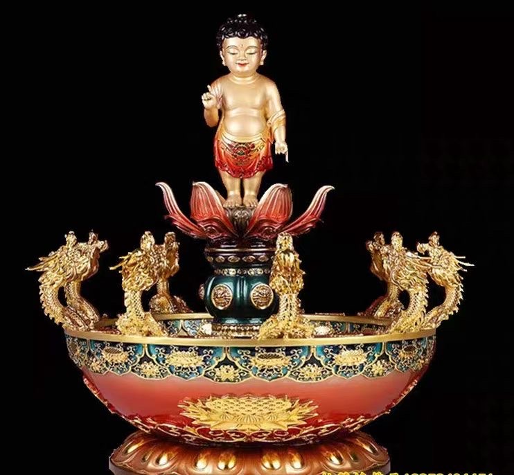 九龙吐水浴佛盆，材质：纯铜 合金  汉白玉 玻璃钢 均可定制
尺寸：盆直径60cm 75cm 85cm 108cm佛具用详情图5
