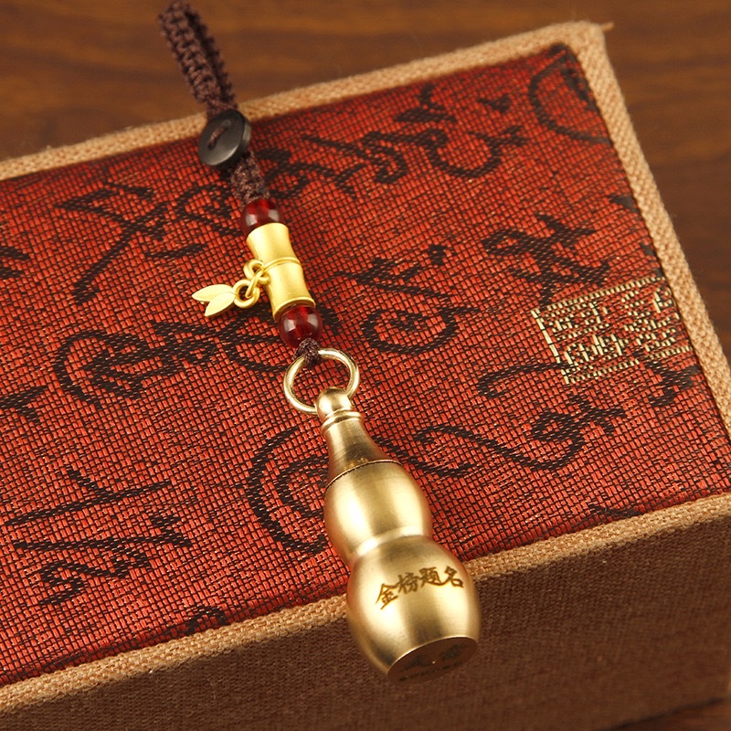 Pure copper Wenchang Pagoda, top scorer pen, Chinese-style car keychain pendant, Five Emperors' money gourd, men's and women's pendant, copper ornaments detail image 8