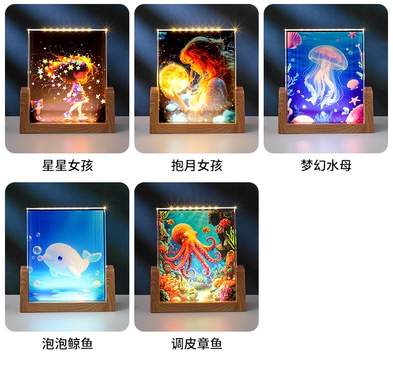Uv-printed crystal photo frame, luminous night light, Marine animal template, home bedroom decorative light, creative gift glassware detail image 12