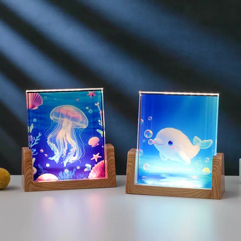 Uv-printed crystal photo frame, luminous night light, Marine animal template, home bedroom decorative light, creative gift glassware