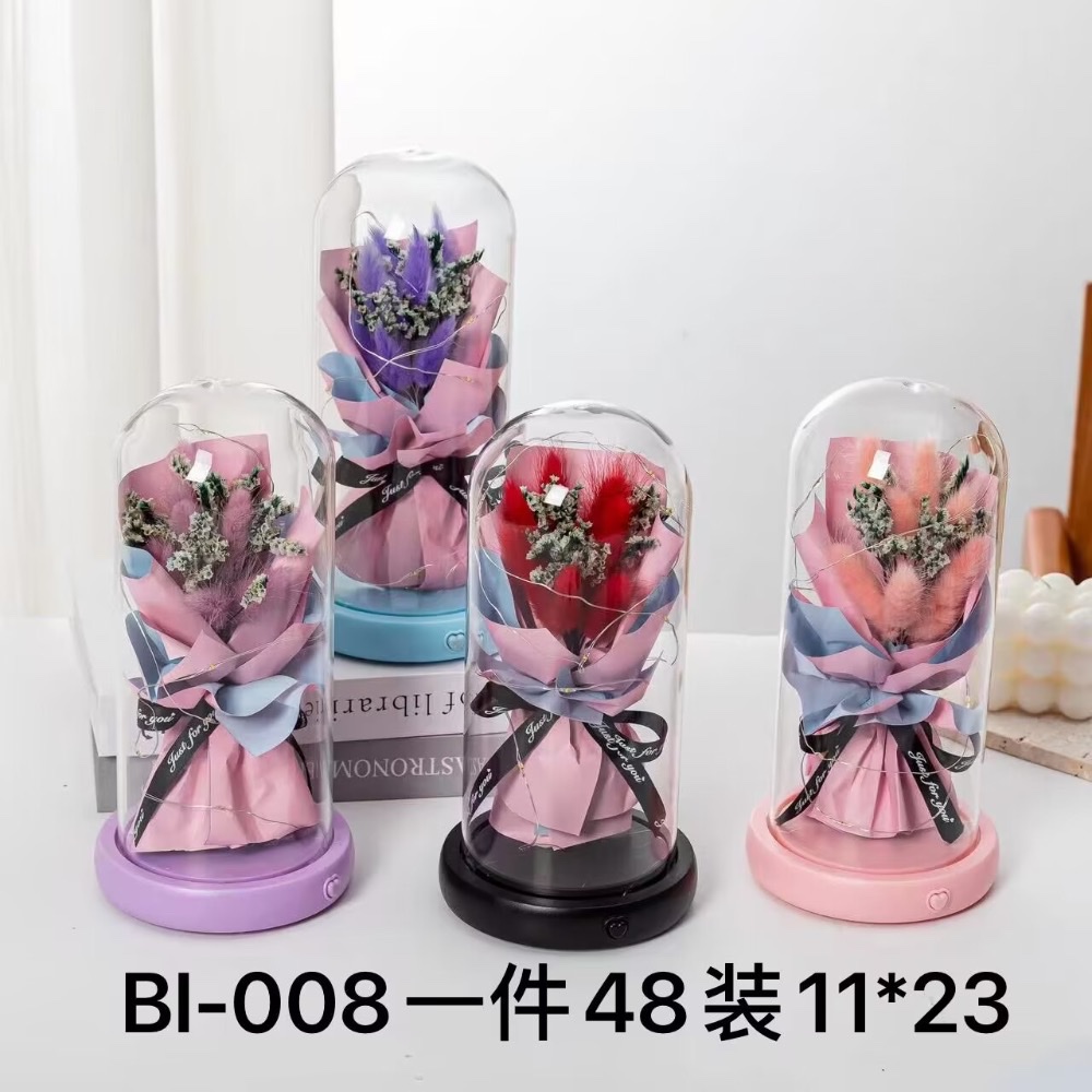 ins超火家居永生花玻璃罩LED小夜灯生日礼物礼品情人节工艺品摆件详情图2