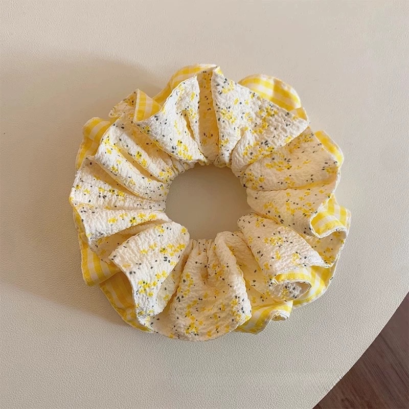 New floral checkered large intestine ring, fashionable double-layer design headband, versatile for girls' ponytail tie, elegant headband detail image 7