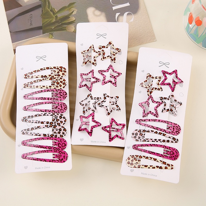 8 personalized feminine teardrop-shaped BB clips, colorful leopard print and zebra print hair clips, sweet and cool hair clips