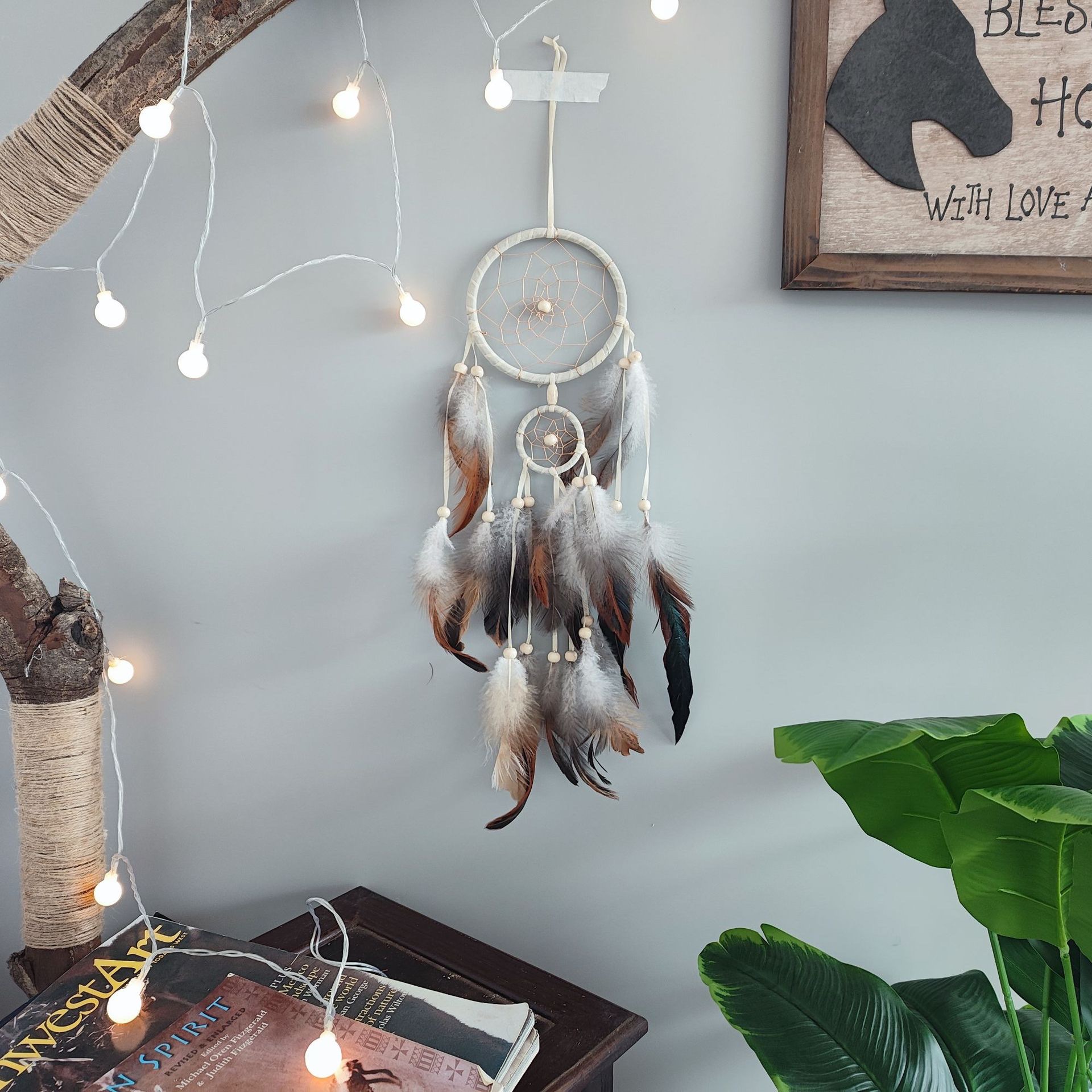 家居装饰生日礼物森系羽毛风铃捕梦网挂饰印第安捕梦网详情图8