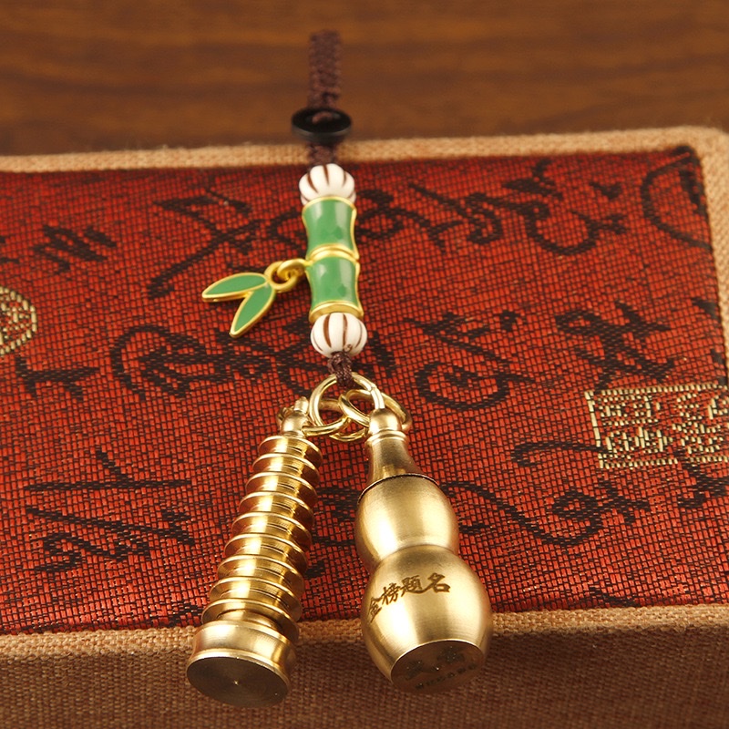 Pure copper Wenchang Pagoda, top scorer pen, Chinese-style car keychain pendant, Five Emperors' money gourd, men's and women's pendant, copper ornaments detail image 14